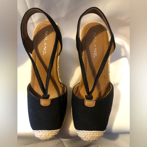 Solanz Black Wedge Heel Espadrilles Rebekah Size 7 - Picture 3 of 6